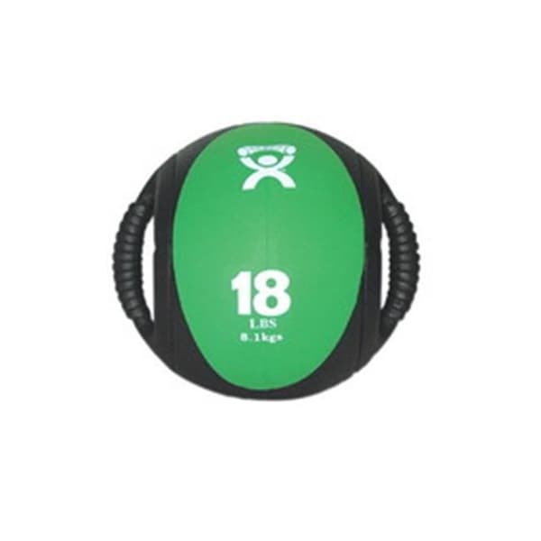 Fabrication Enterprises Fabrication Enterprises 10-3182 9 in. Cando Dual-Handle Medicine Ball; Green - 18 lbs 468516 - main